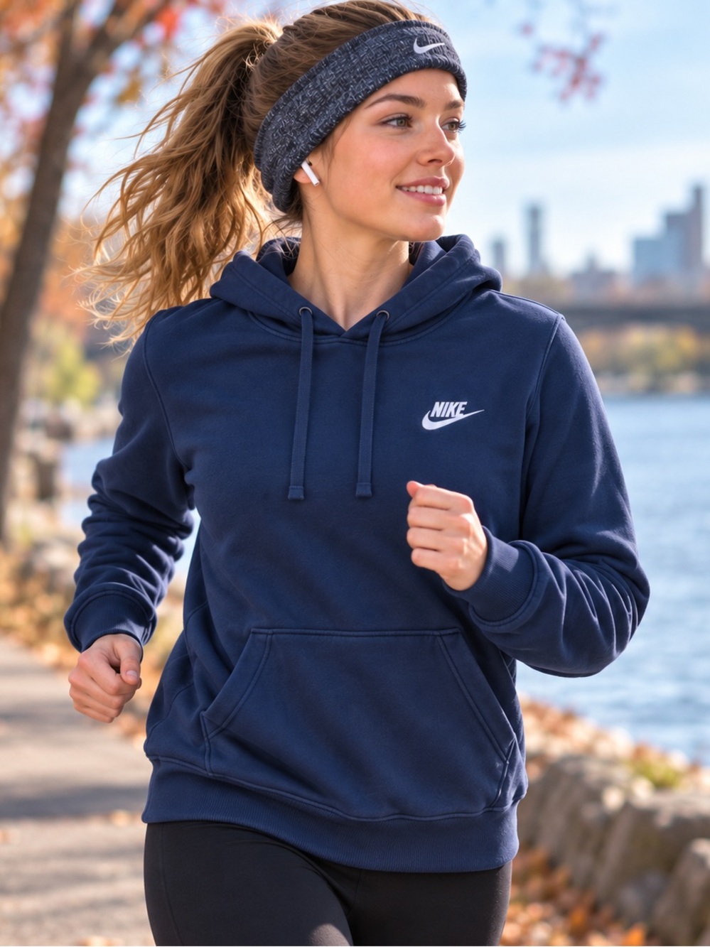 Nike Women’s Small Navy Blue Pullover Hoodie Swoosh Kangaroo Pocket